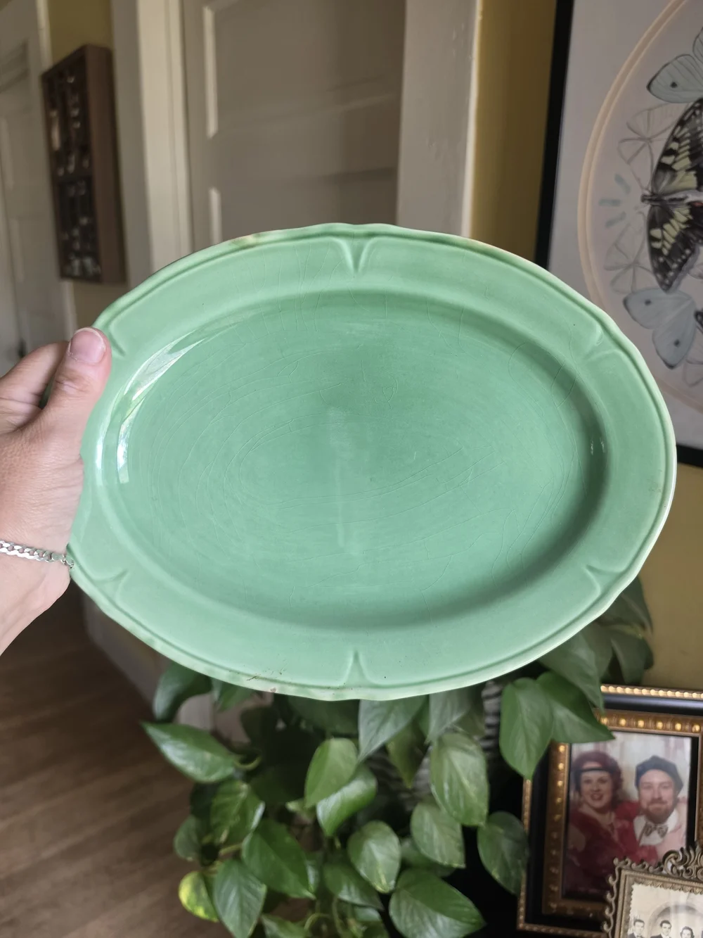 Mt CLEMENS Green Ceramic Serving Platter